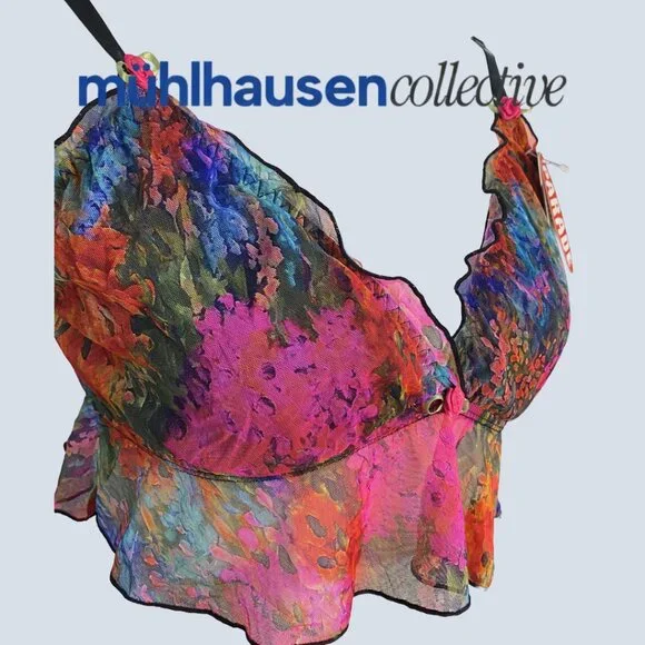NWT Parade Sheer Mesh Bralette Top Multicolor Floral Ruffle 🌈 - Picture 5 of 5